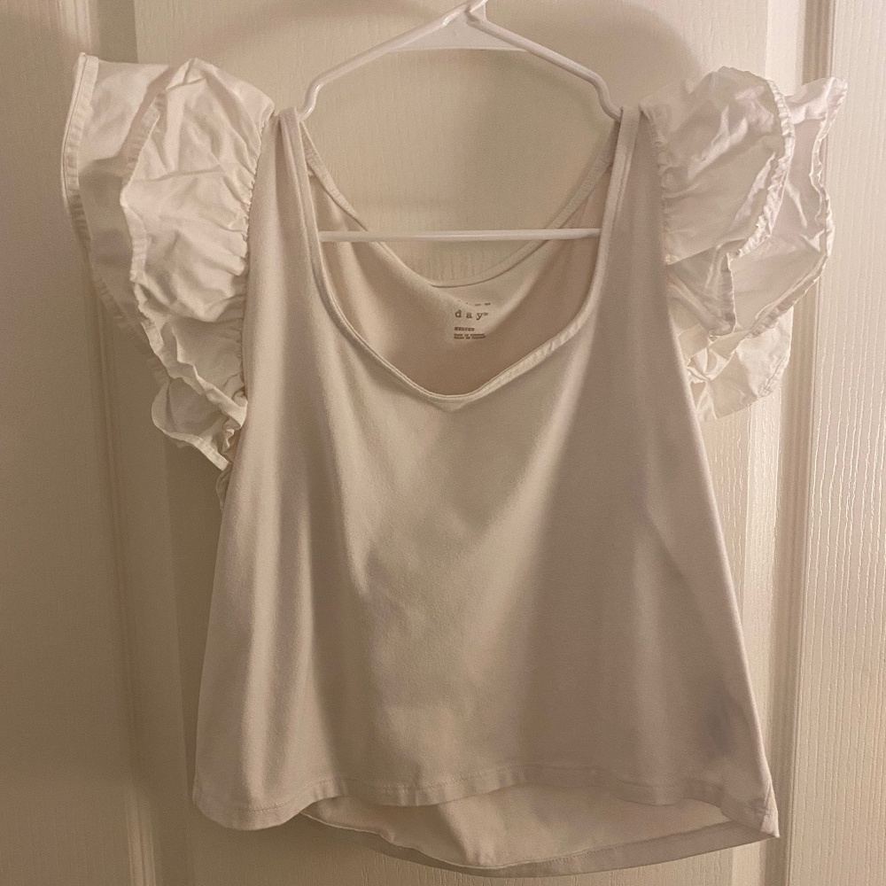 White Ruffle Sleeve Top